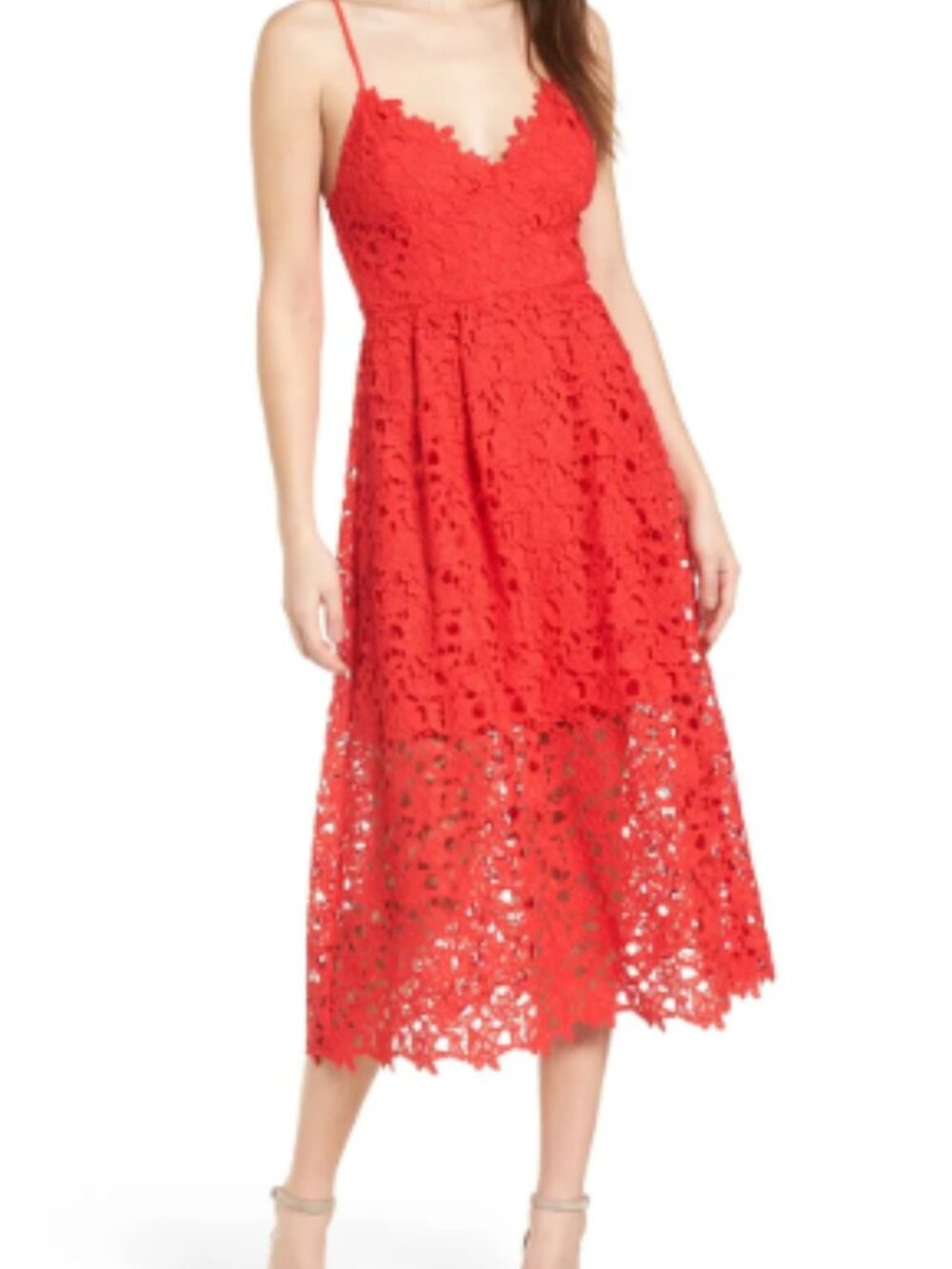 ASTR The Label Women's Red Laced A-Line Midi dress Size Medium